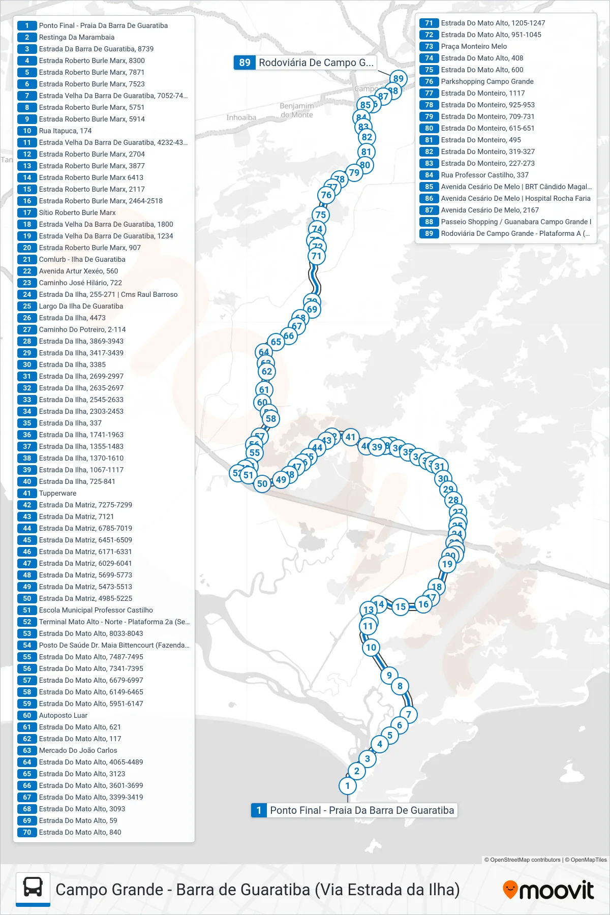 SN 867 bus Line (Campo Grande) route and stops on a map