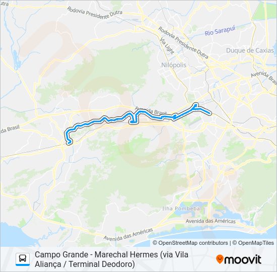 Mapa da linha SN 731 de ônibus