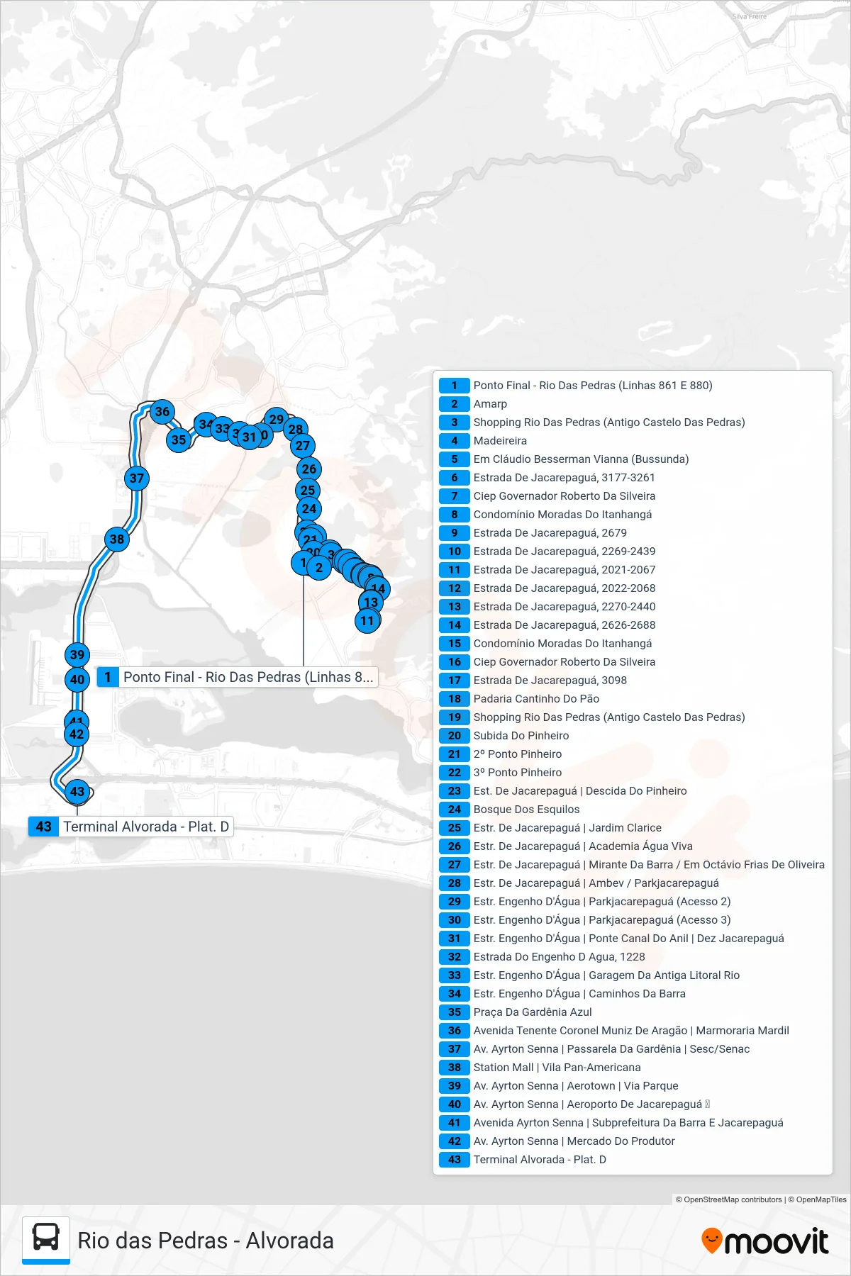 SN 880 bus Line (Alvorada (Via Floresta) (Desvio Temporário)) route and stops on a map