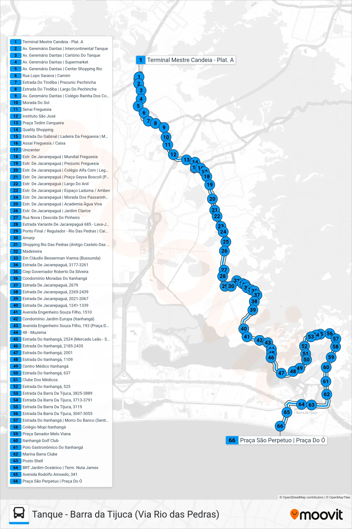 SN 878 bus Line (Barra Da Tijuca (Via Rua Nova / Floresta) (Desvio Temporário)) route and stops on a map