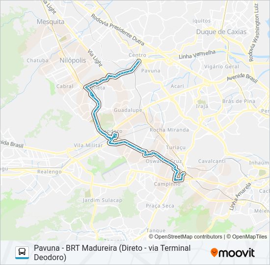 Mapa da linha SN 779 de ônibus