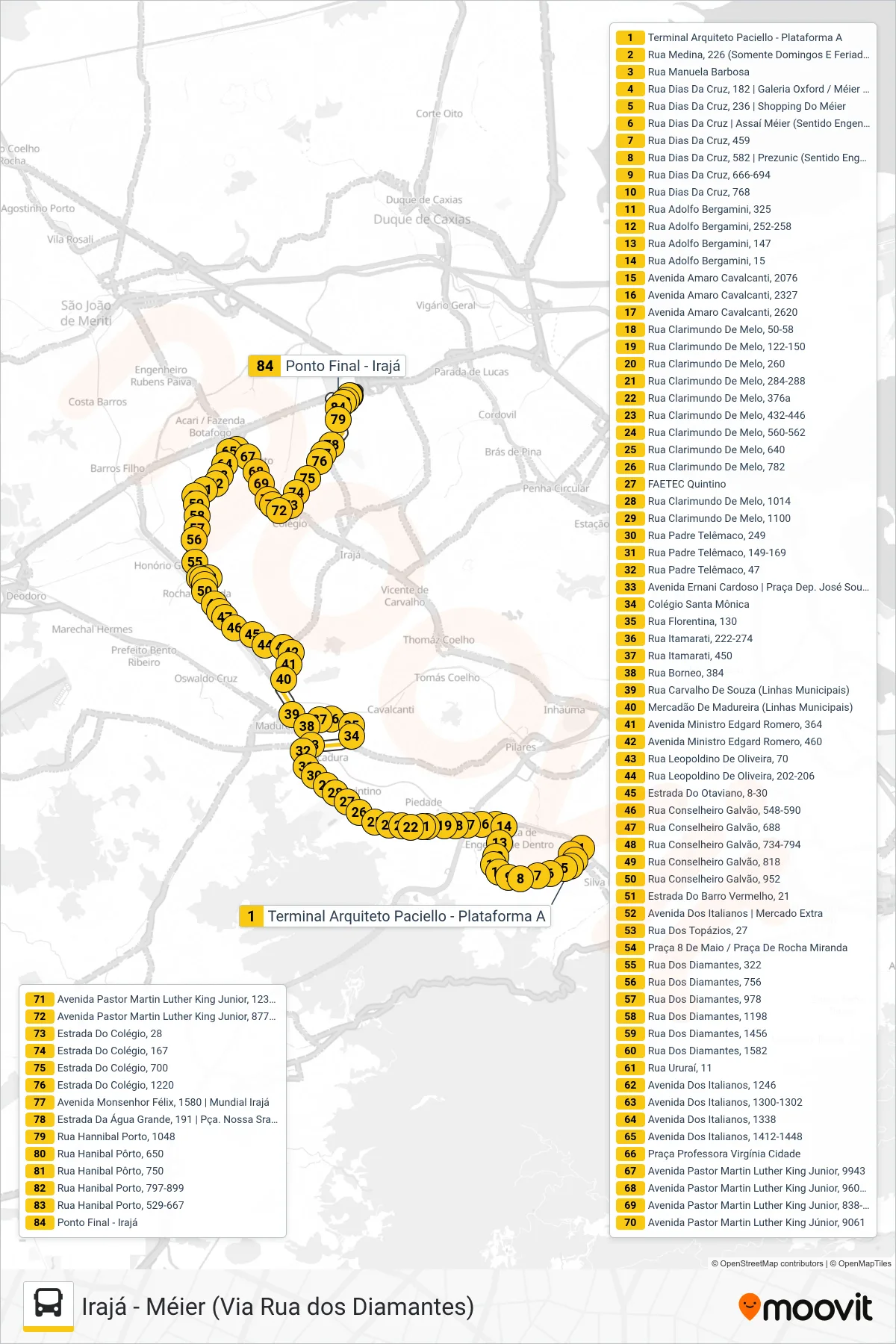 Rota e paradas da linha de ônibus SN 685 (Irajá) no mapa