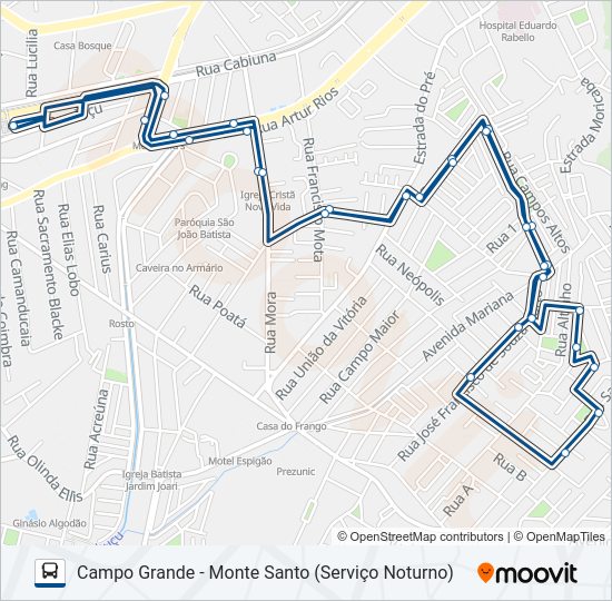 Mapa da linha SN 848 de ônibus