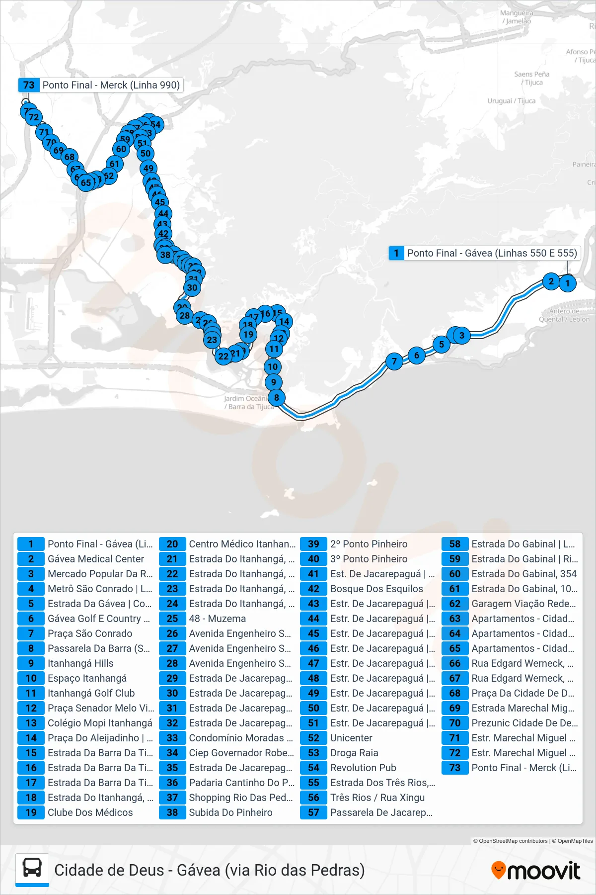 SN 550 bus Line (Cidade de Deus (via Floresta)) route and stops on a map