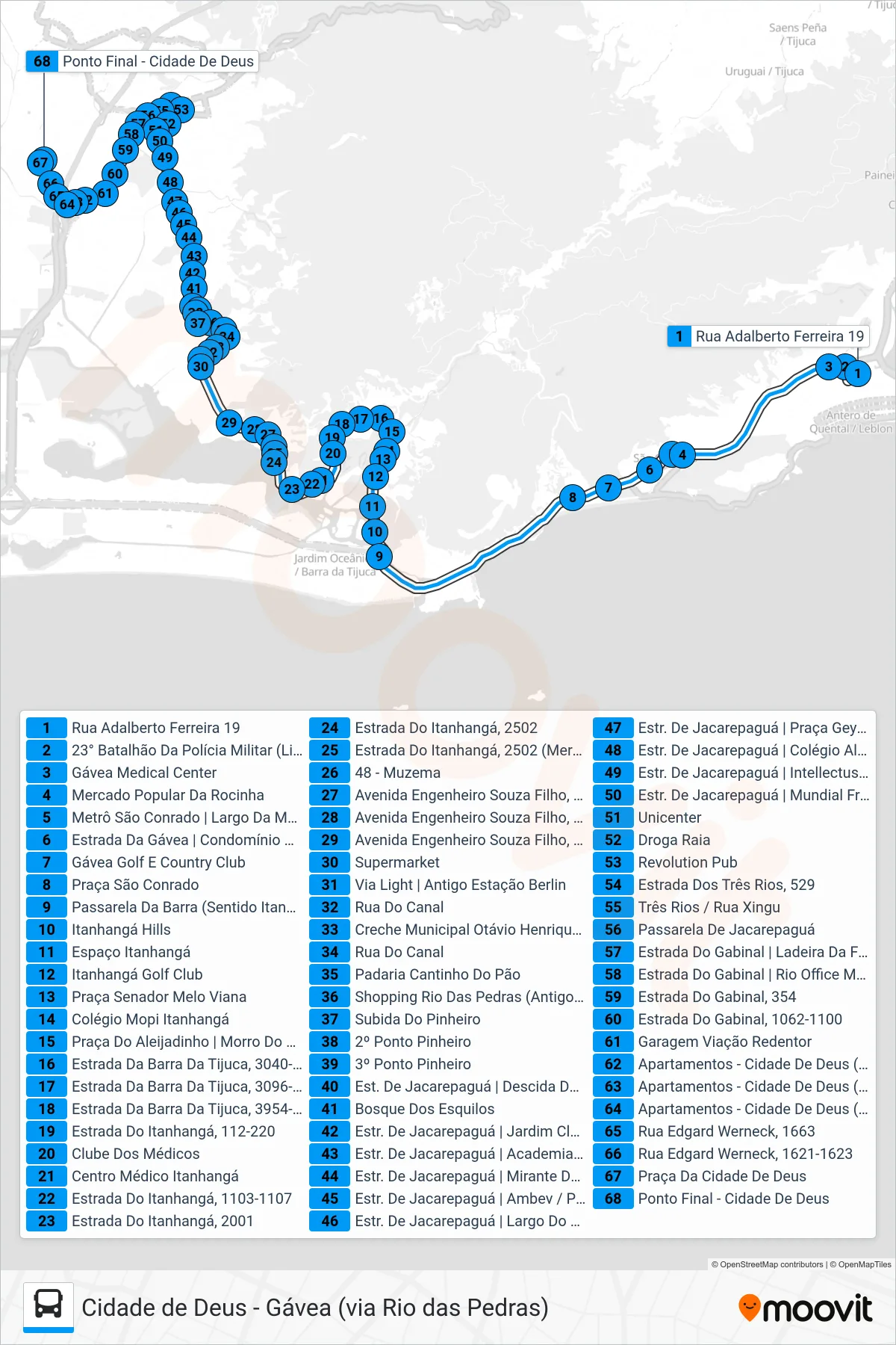 SN 550 bus Line (Cidade de Deus (Feira Livre)) route and stops on a map