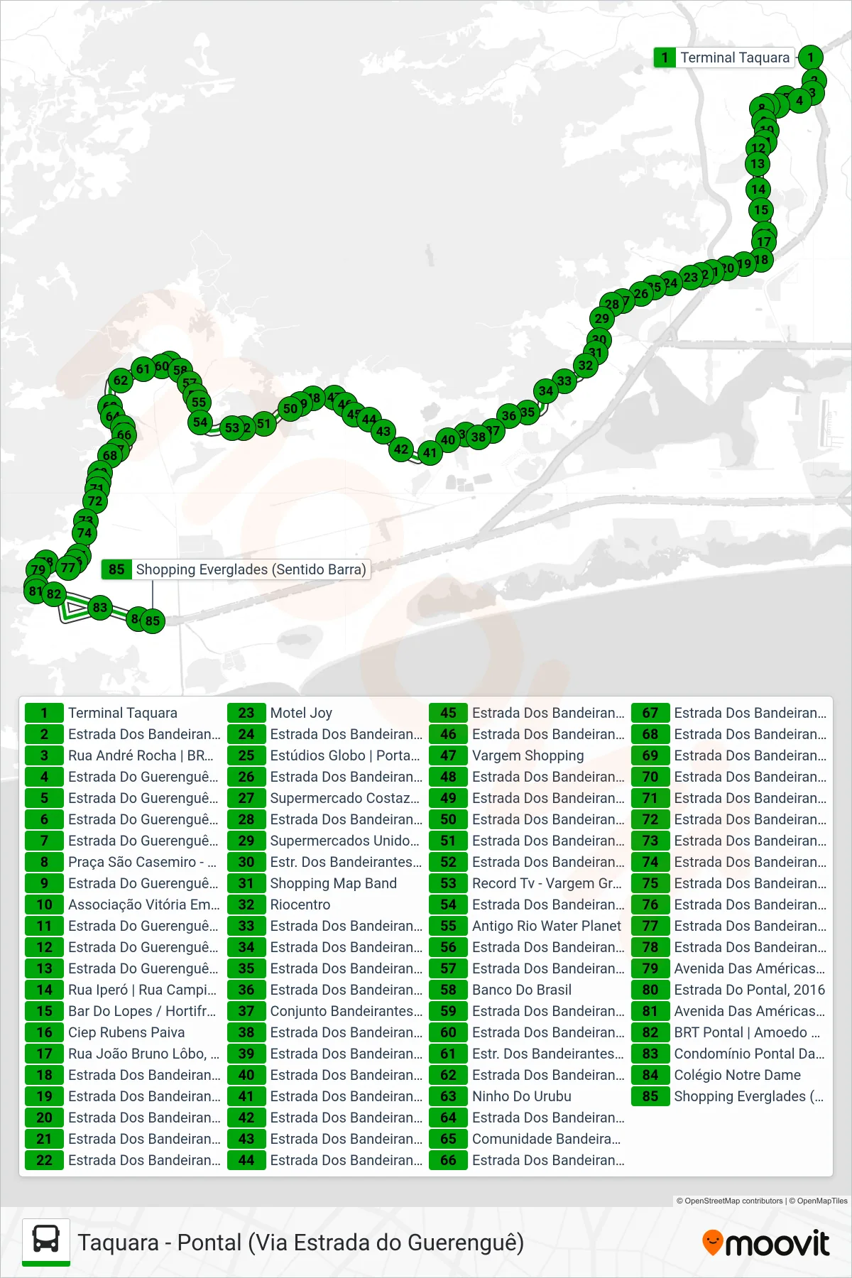 Rota e paradas da linha de ônibus SN 810 (Pontal) no mapa