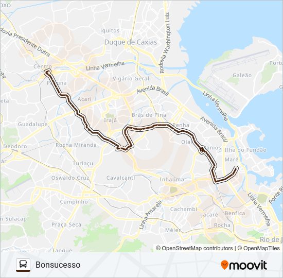 Mapa da linha SN 919 de ônibus