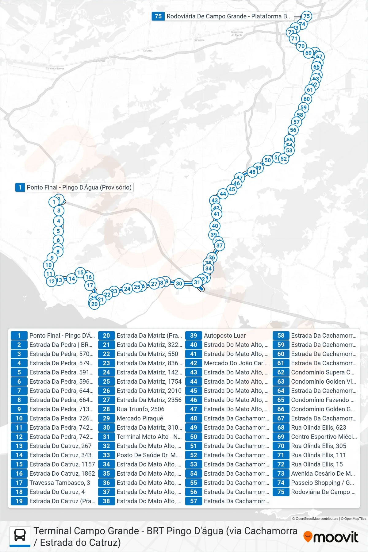 SN 857 bus Line (Campo Grande) route and stops on a map