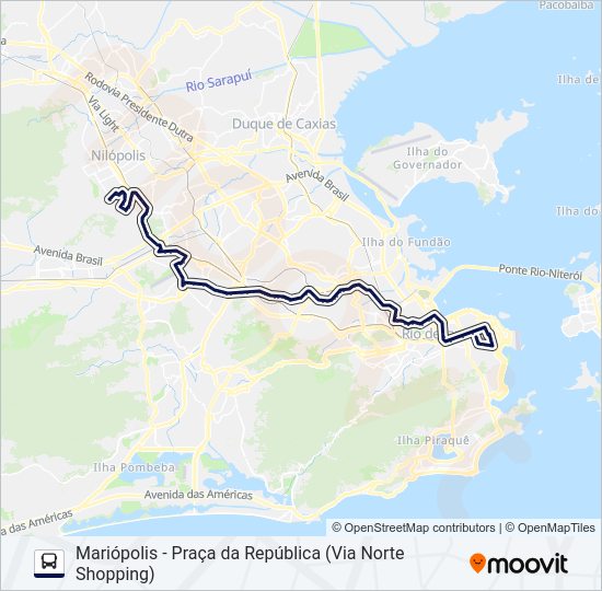 Mapa da linha SN 624 de ônibus