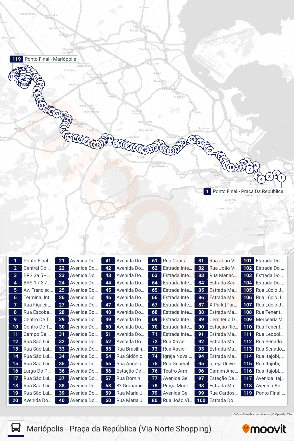 SN 624 bus Line (Mariópolis) route and stops on a map