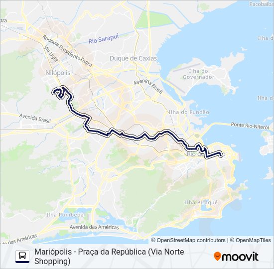 Mapa da linha SN 624 de ônibus