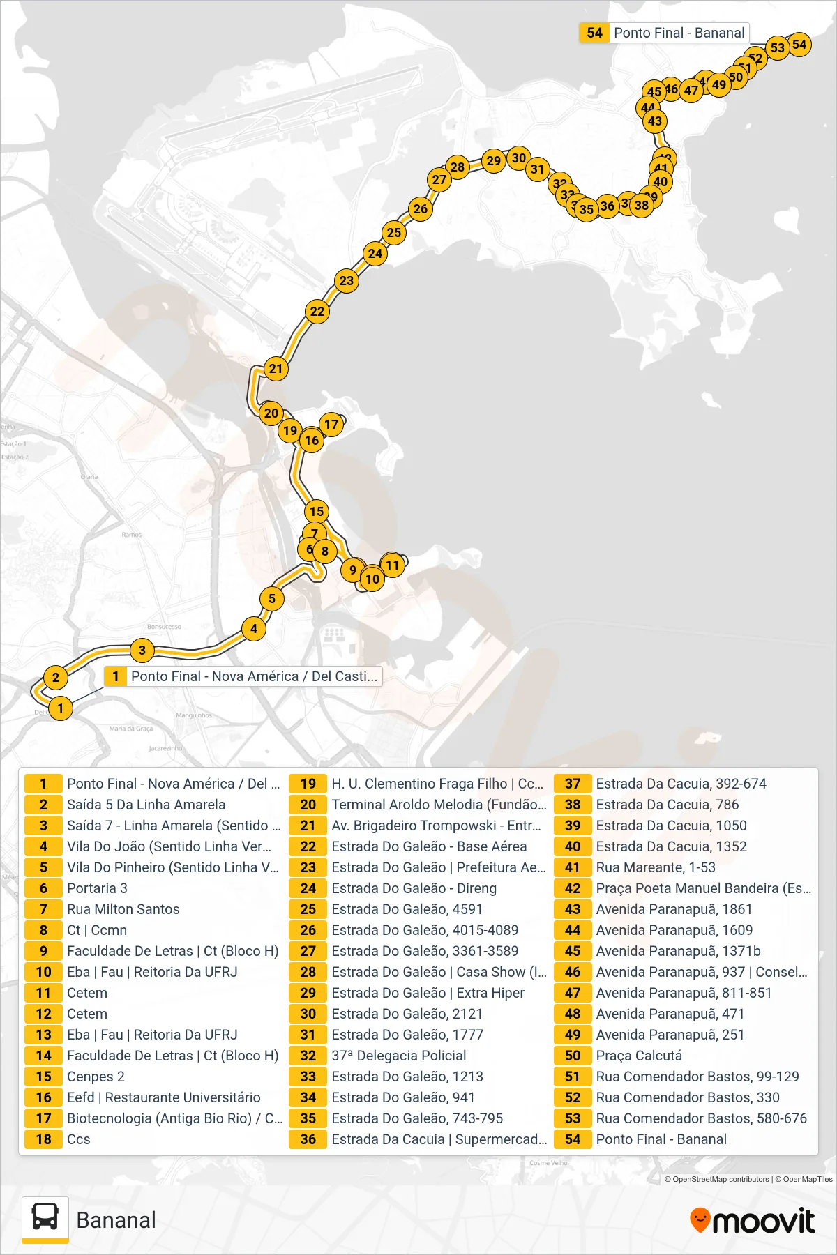 Rota e paradas da linha de ônibus SE 913 (Bananal) no mapa