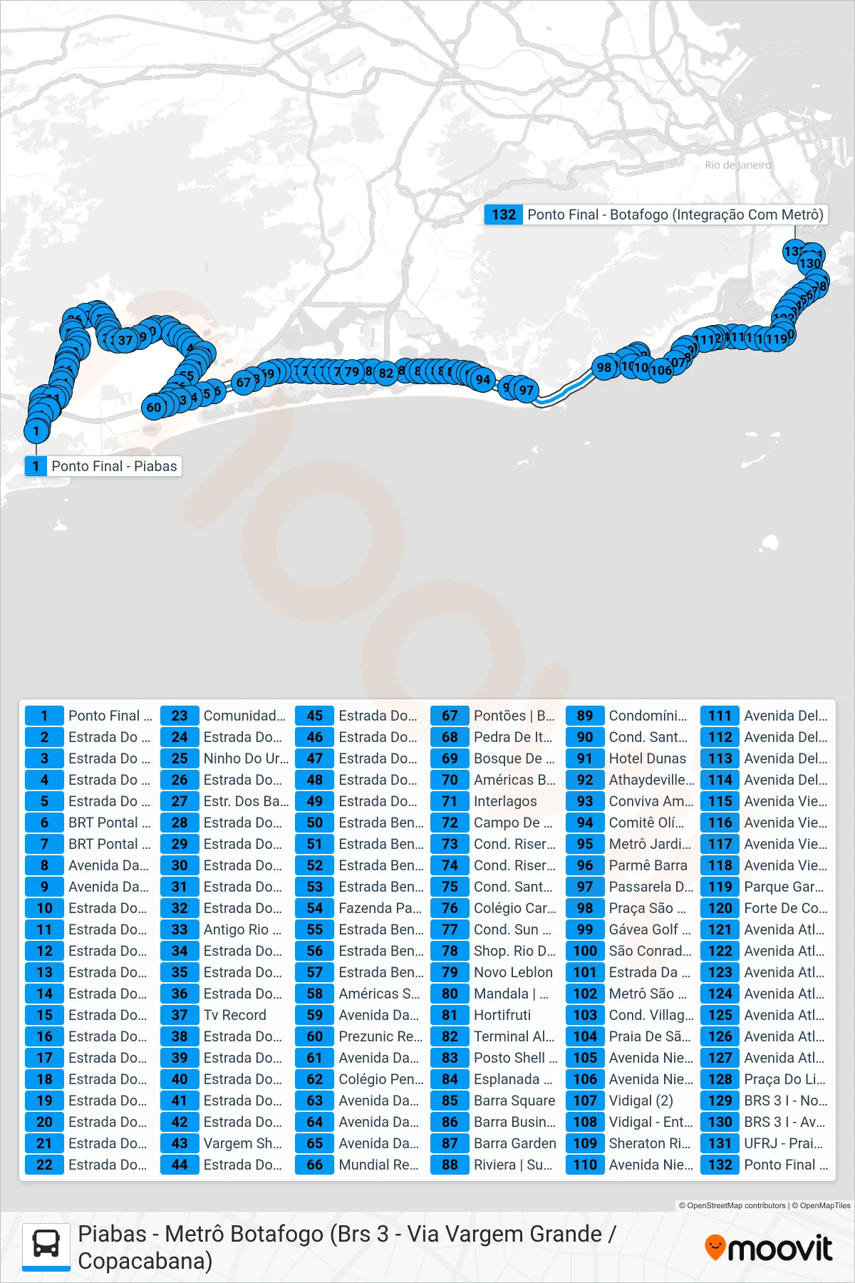 SN 554 bus Line (Metrô Botafogo) route and stops on a map