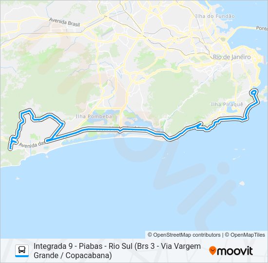 Mapa da linha SN 554 de ônibus