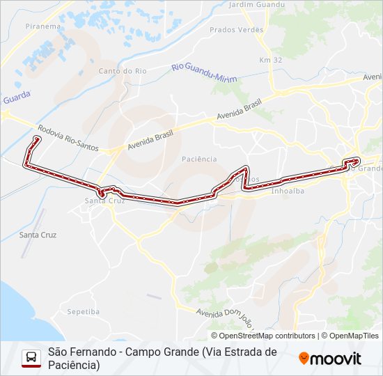 Mapa da linha SN 840 de ônibus