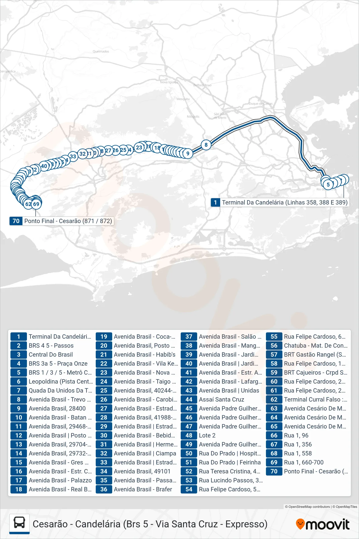 Rota e paradas da linha de ônibus SR 388 (Cesarão) no mapa