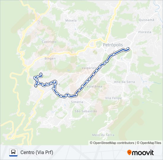 Mapa da linha 654 de ônibus