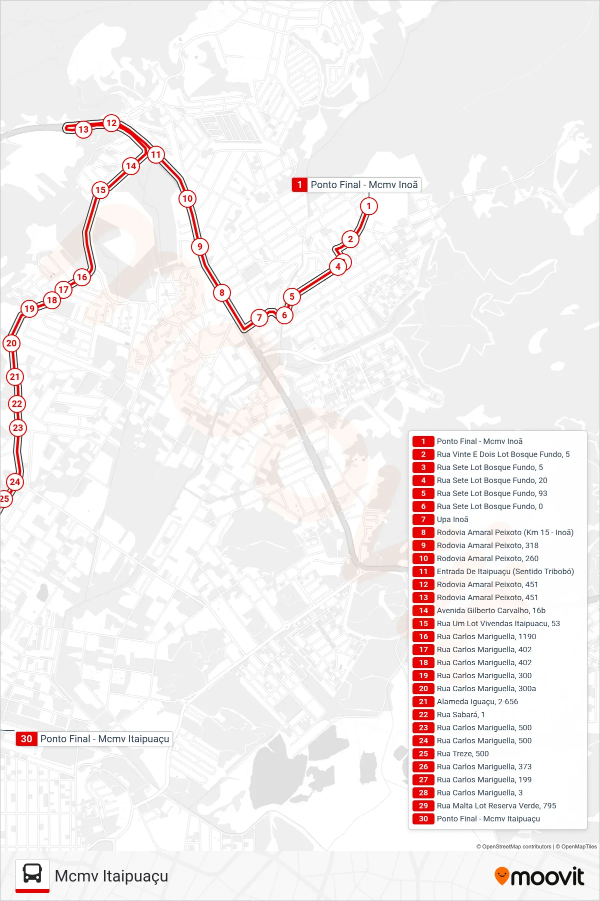 Rota e paradas da linha de ônibus  E26  (Mcmv Itaipuaçu) no mapa