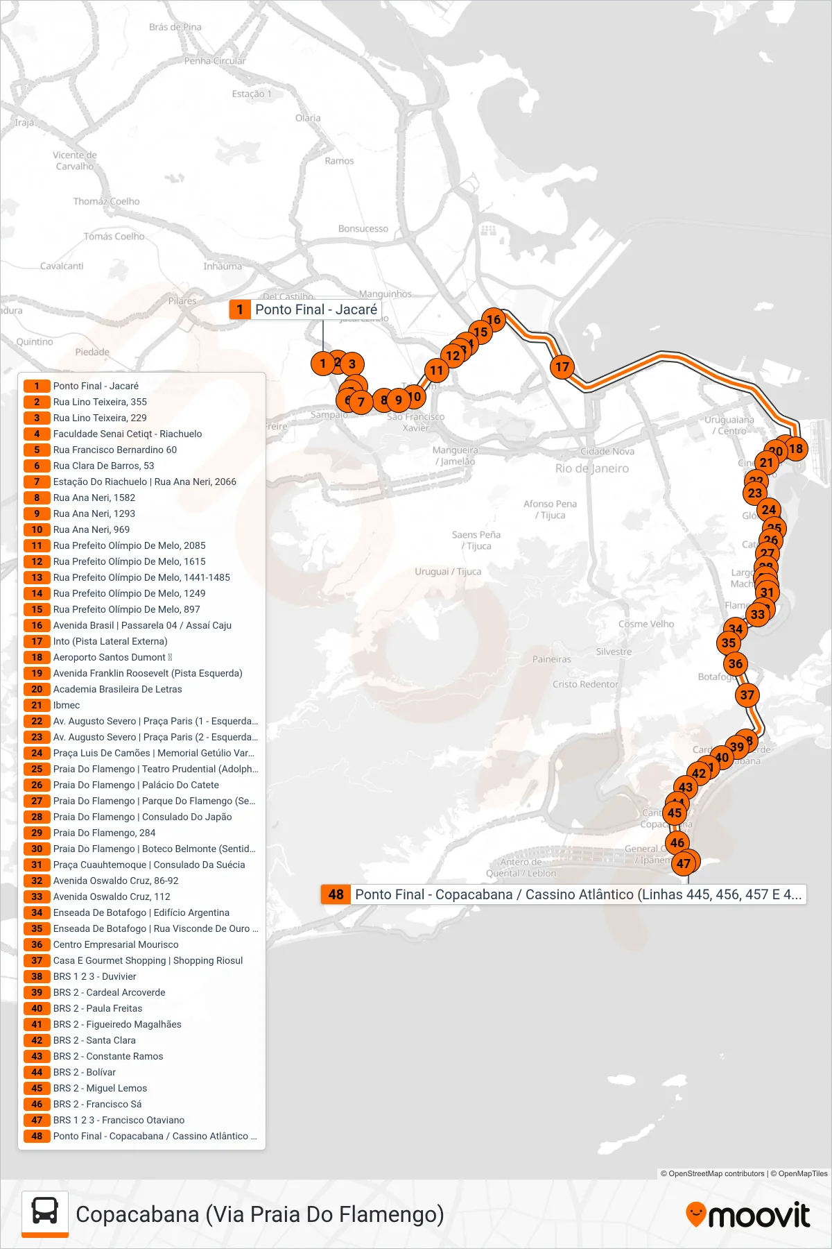 SV 474 bus Line (Copacabana (Via Praia Do Flamengo)) route and stops on a map