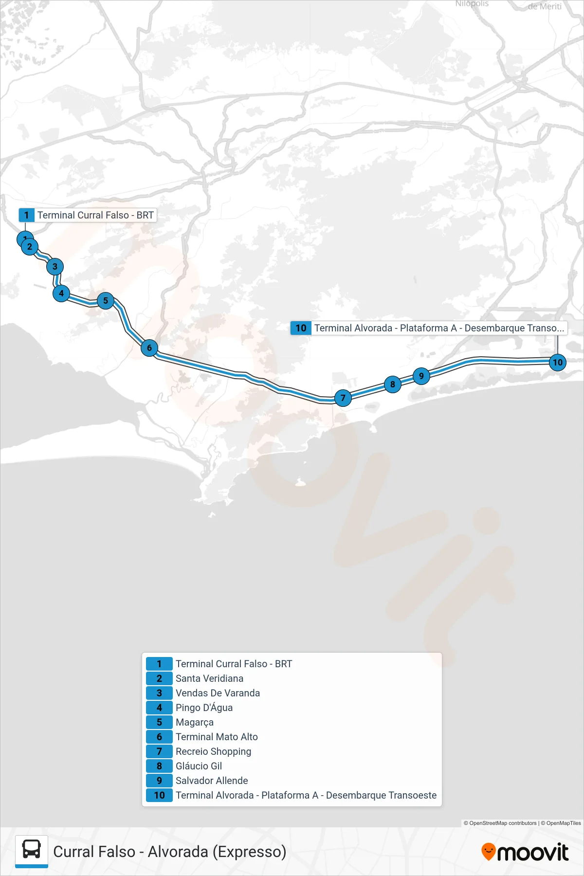 Rota e paradas da linha de ônibus  15  (Alvorada) no mapa