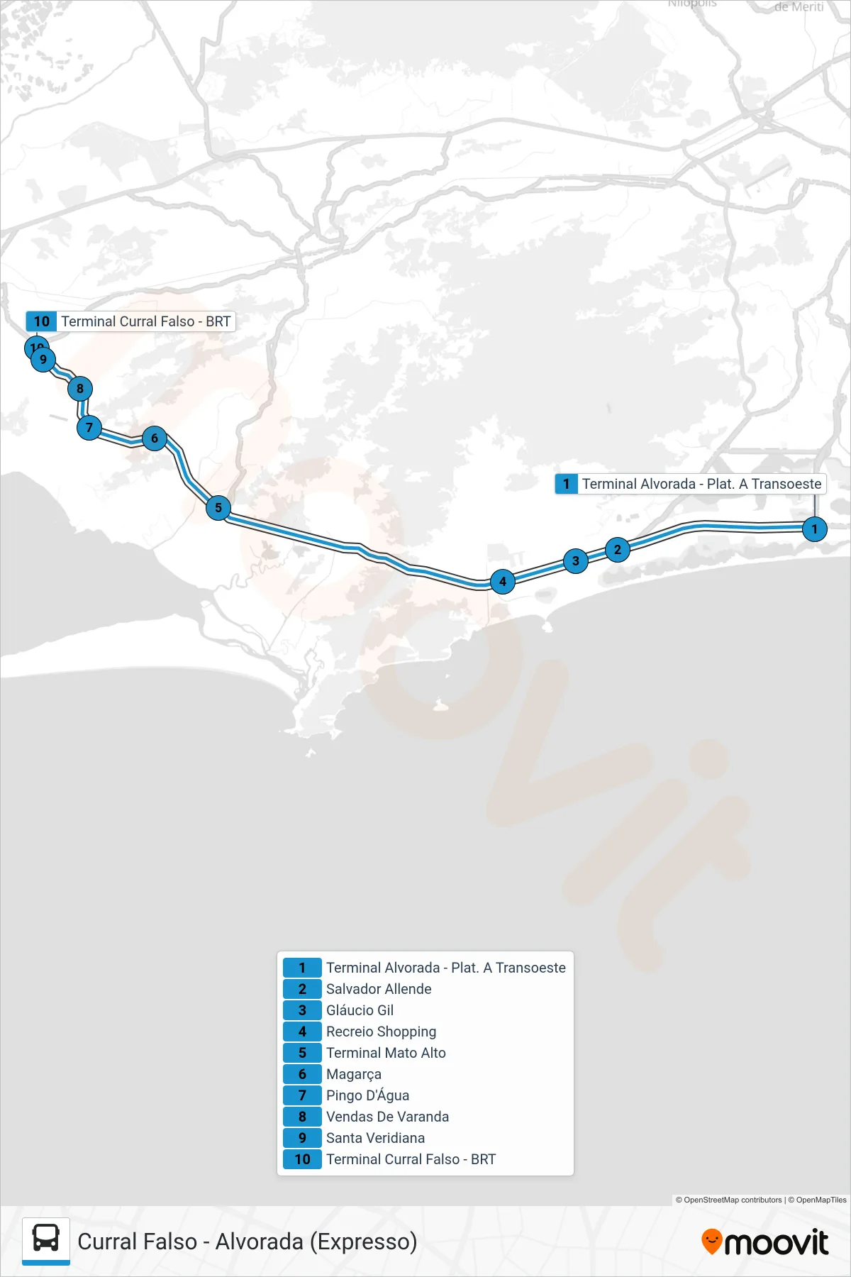 Rota e paradas da linha de ônibus 15 (Terminal Curral Falso) no mapa