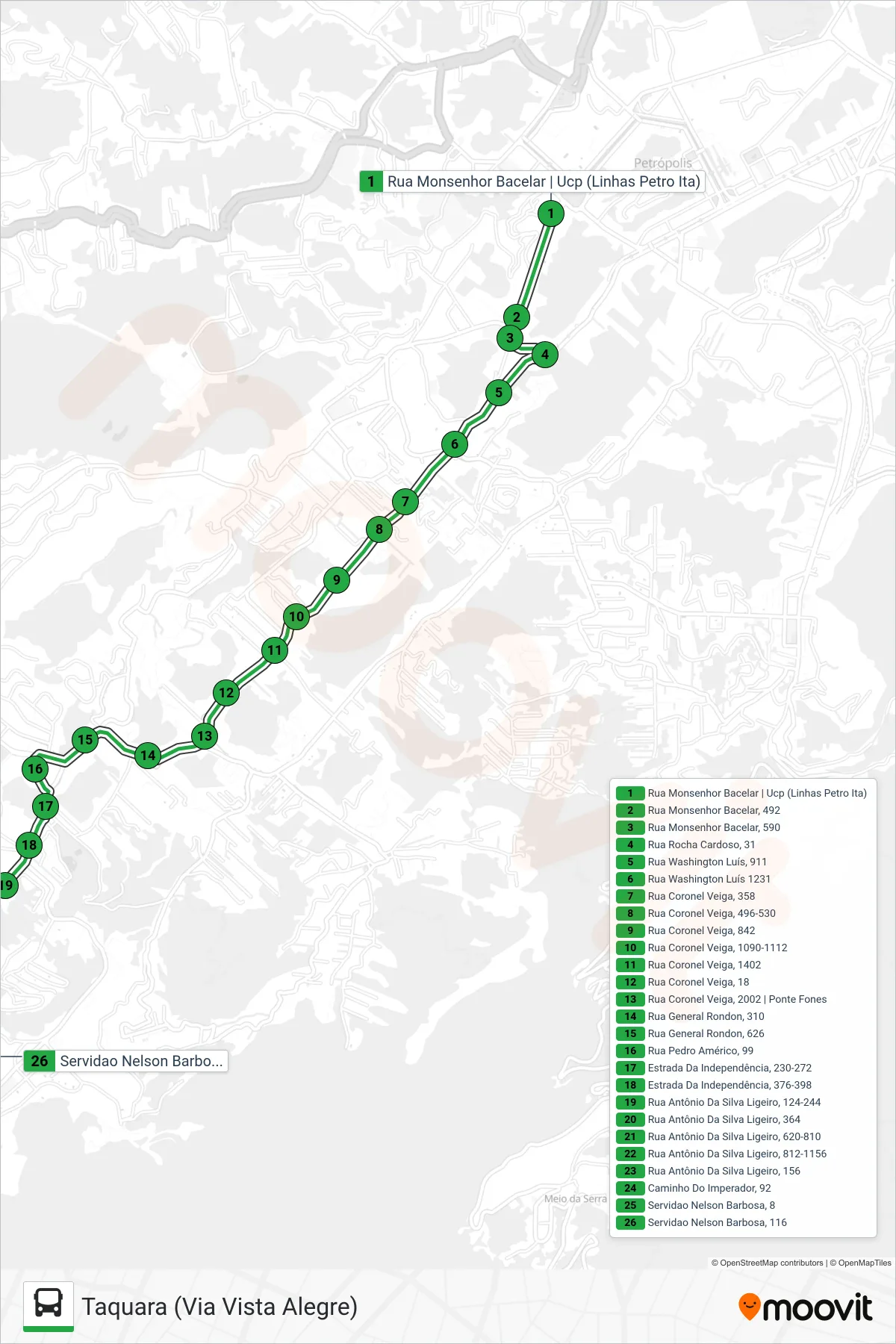 Rota e paradas da linha de ônibus 178 (Taquara (Via Vista Alegre)) no mapa