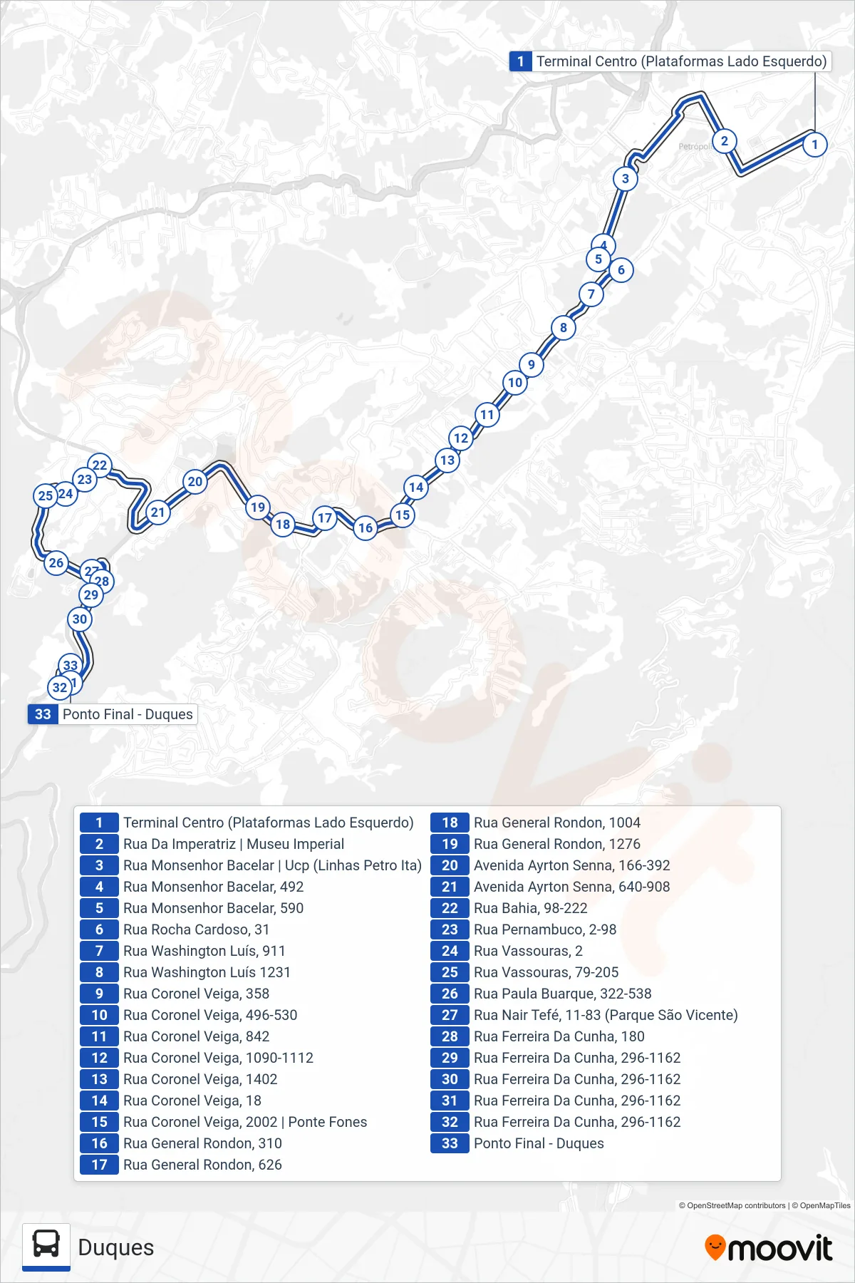 Rota e paradas da linha de ônibus 646 (Duques) no mapa