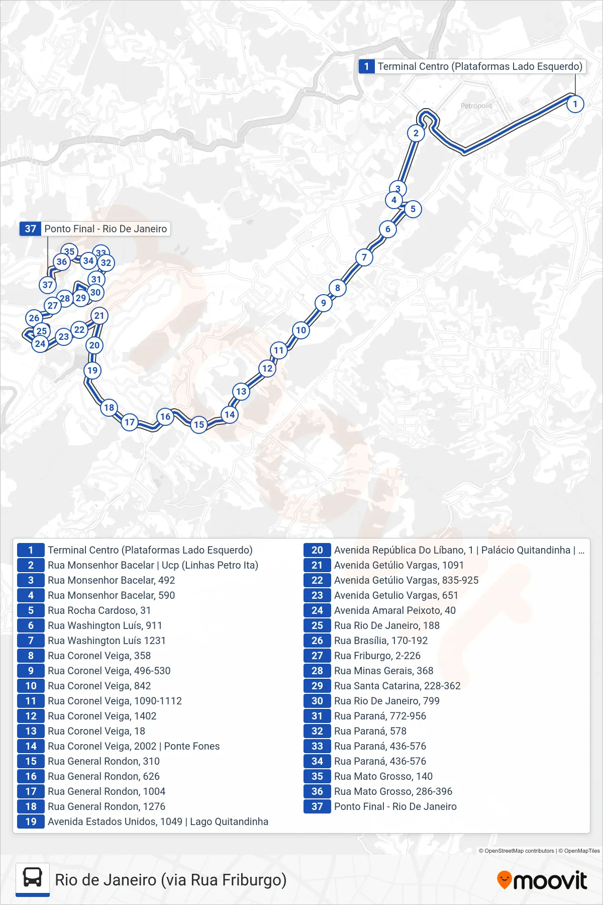 Rota e paradas da linha de ônibus 660 (Rio de Janeiro) no mapa