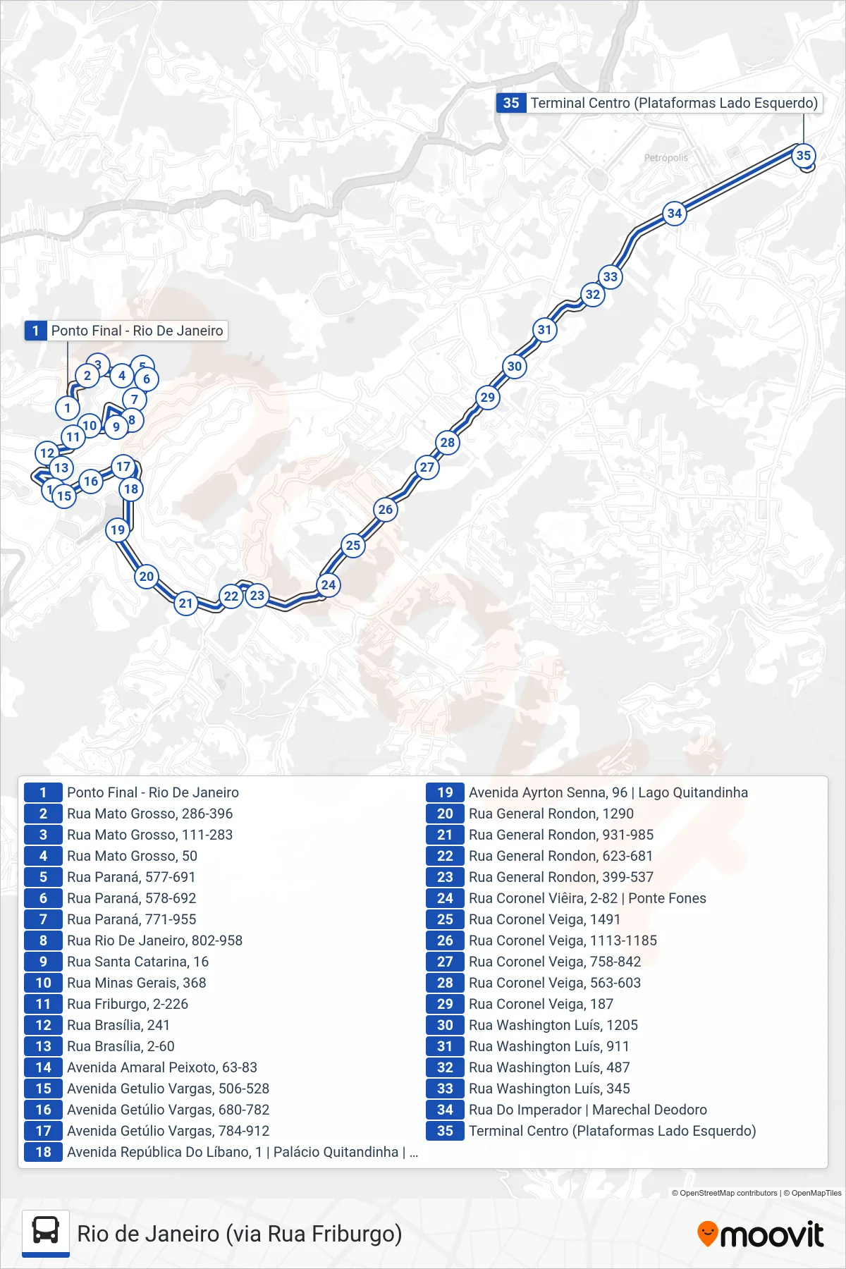 Rota e paradas da linha de ônibus 660 (Centro) no mapa