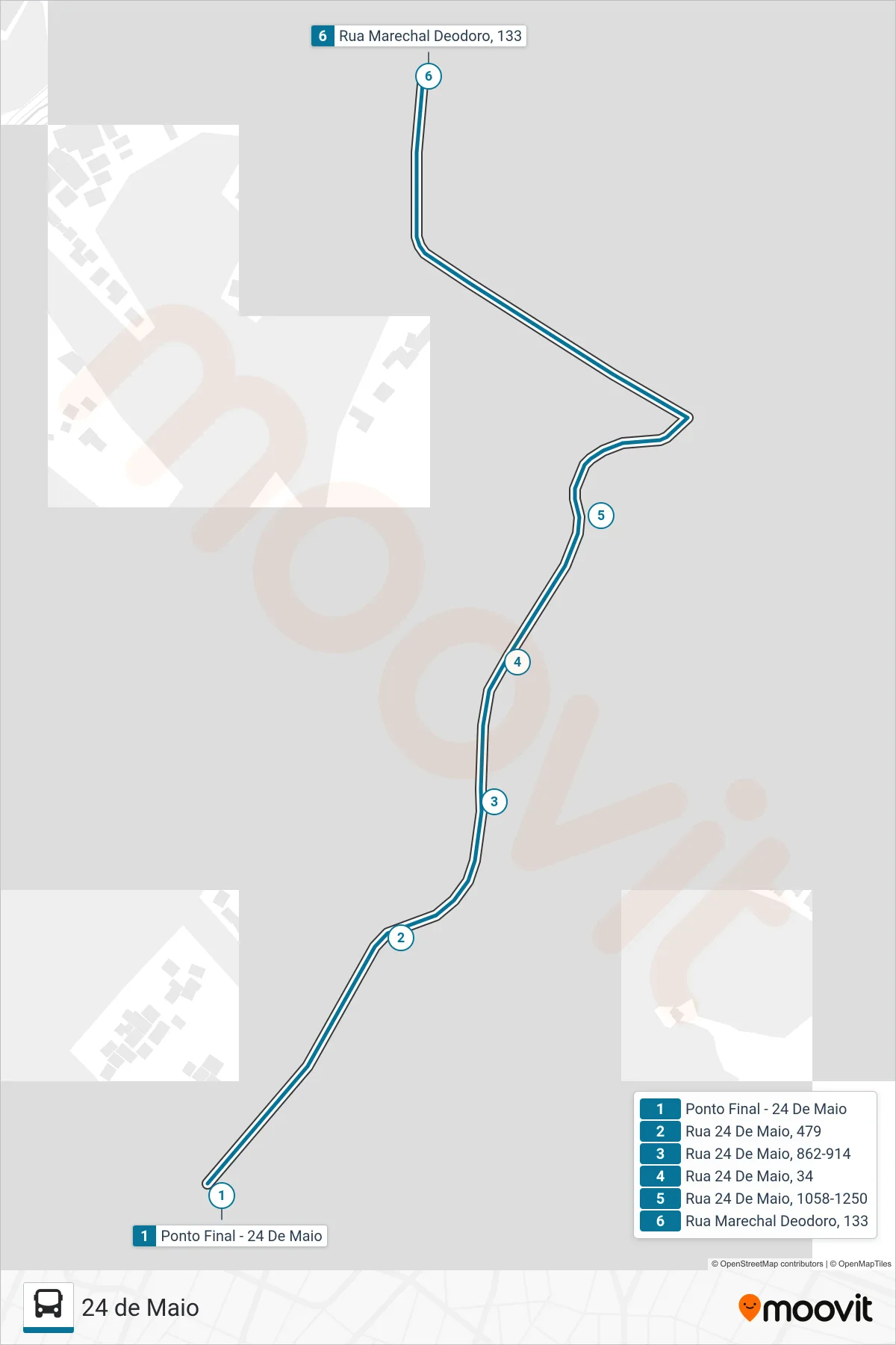 Rota e paradas da linha de ônibus 195 (Centro) no mapa