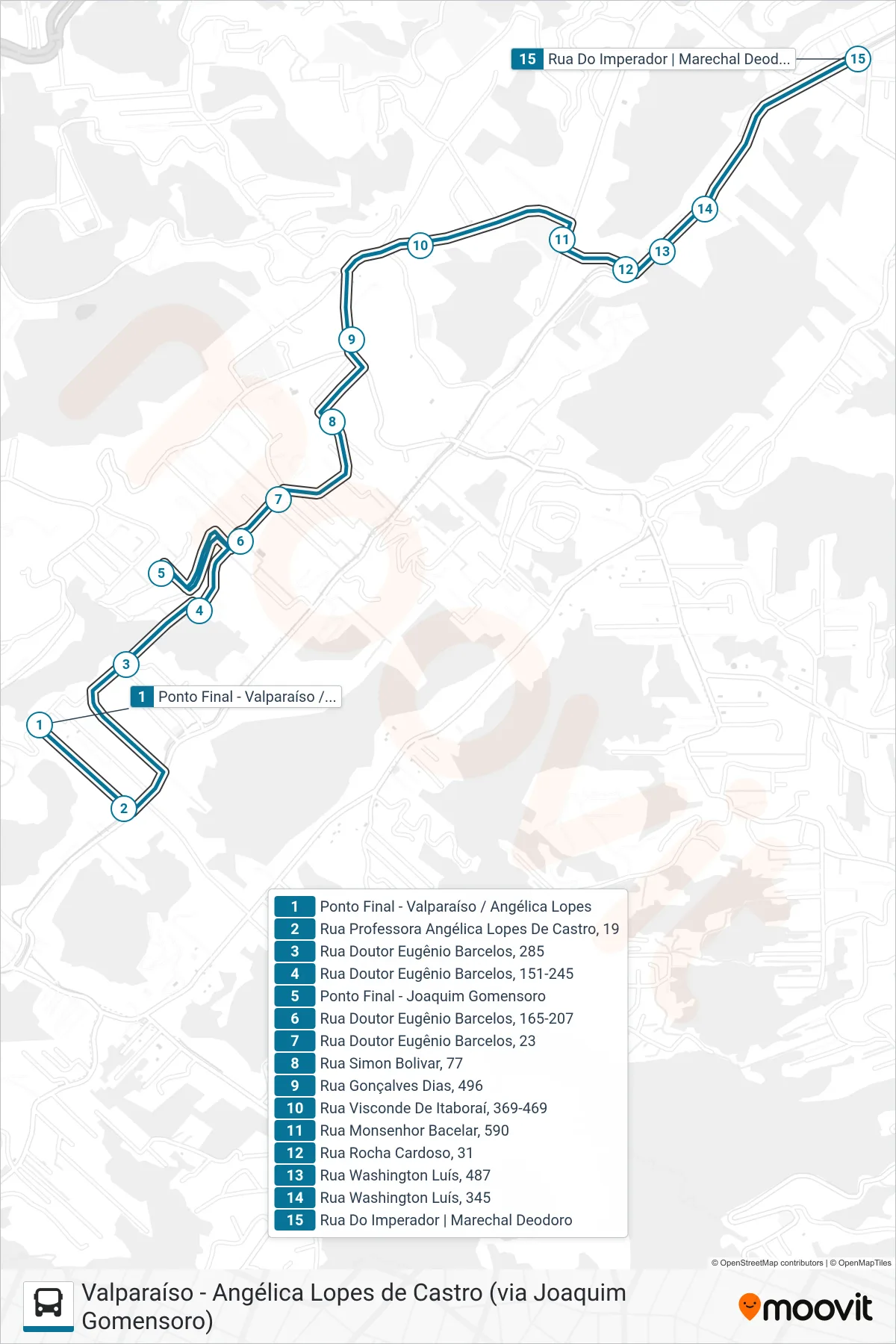 Rota e paradas da linha de ônibus 124 (Centro) no mapa