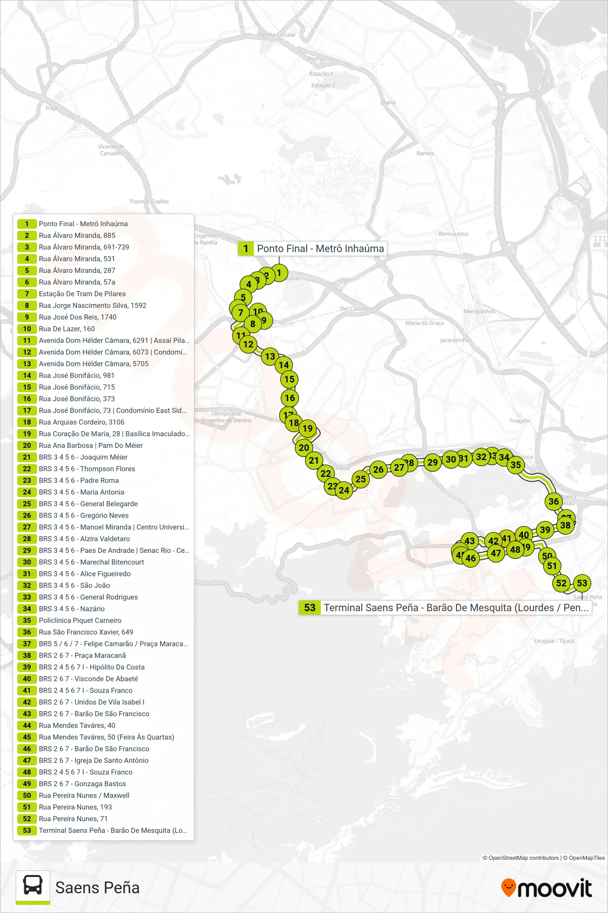 Rota e paradas da linha de ônibus  627  (Saens Peña) no mapa