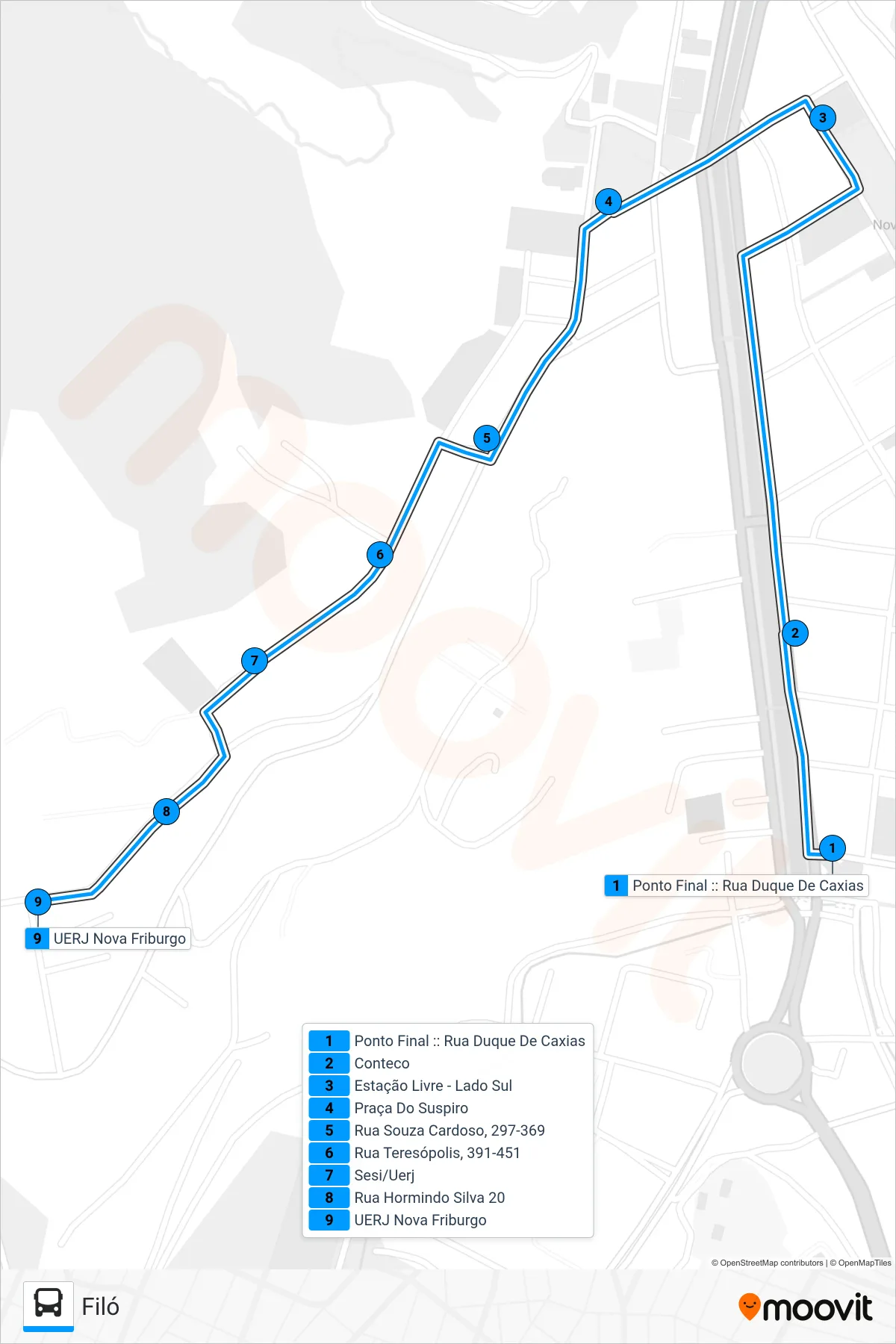 Rota e paradas da linha de ônibus 04B (Filó) no mapa