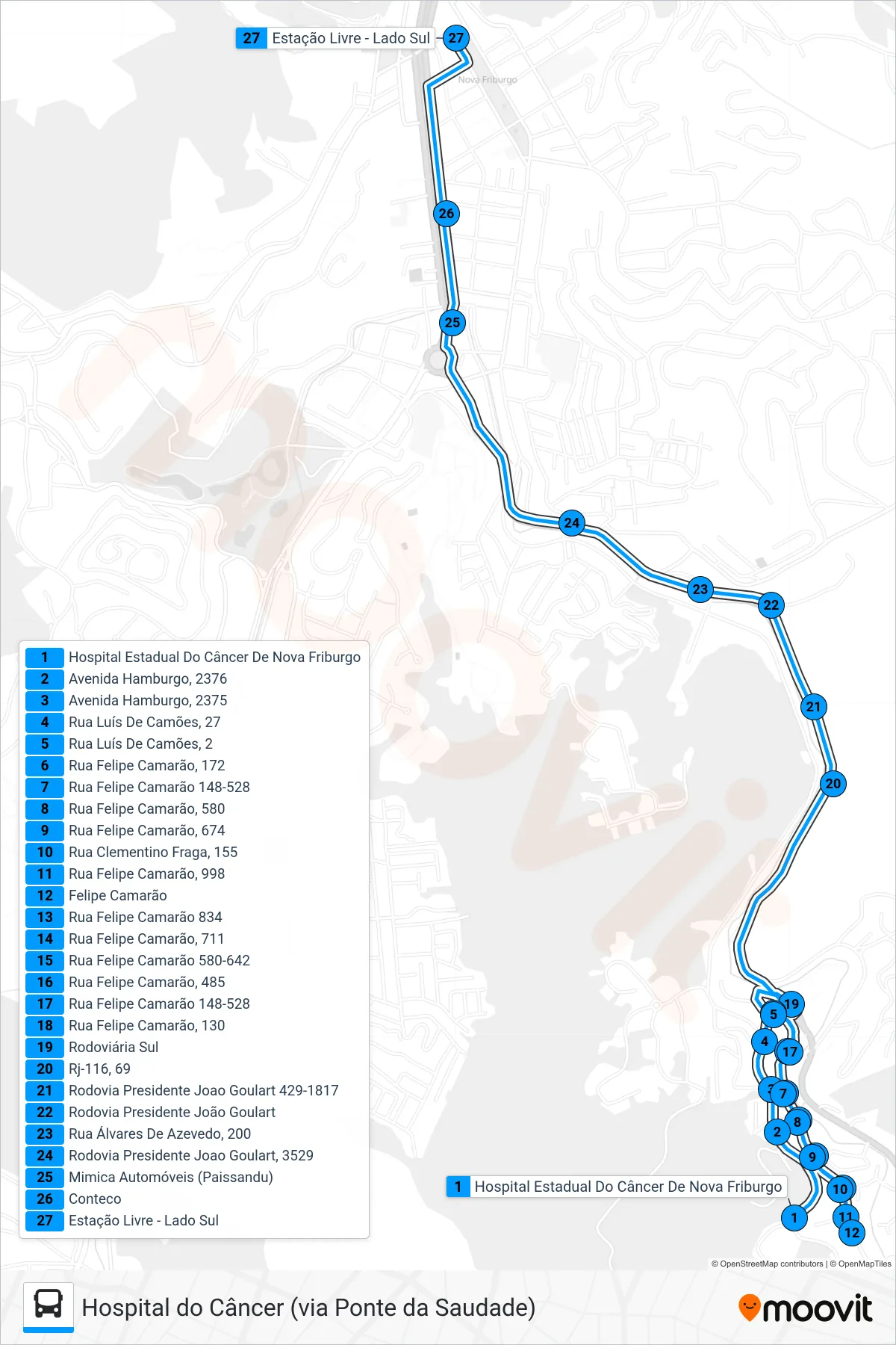 Rota e paradas da linha de ônibus 41A (Centro (Estação Livre)) no mapa