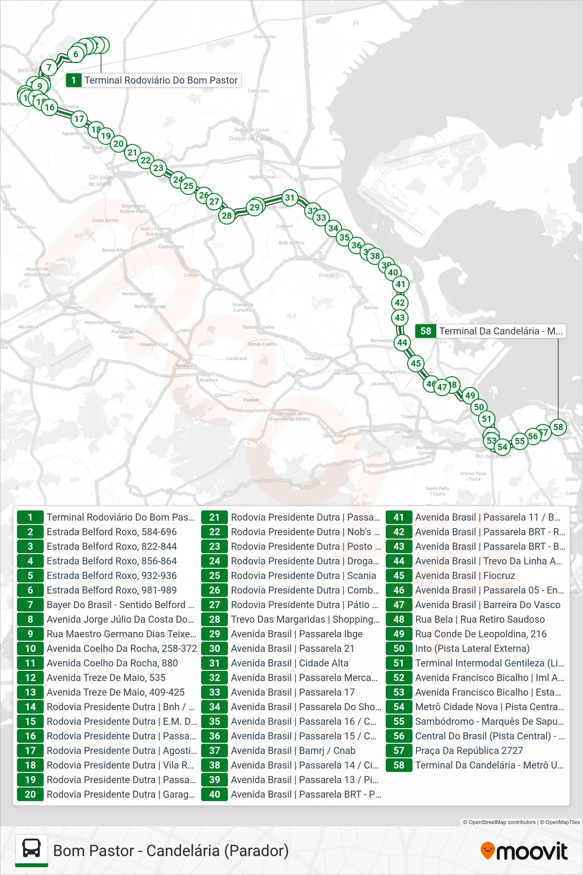 Rota e paradas da linha de ônibus 472B (Candelária) no mapa