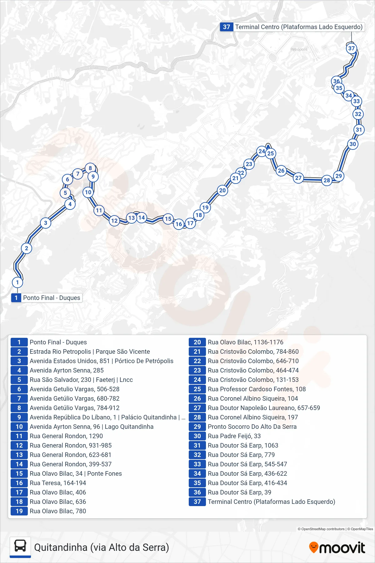Rota e paradas da linha de ônibus  649  (Centro) no mapa