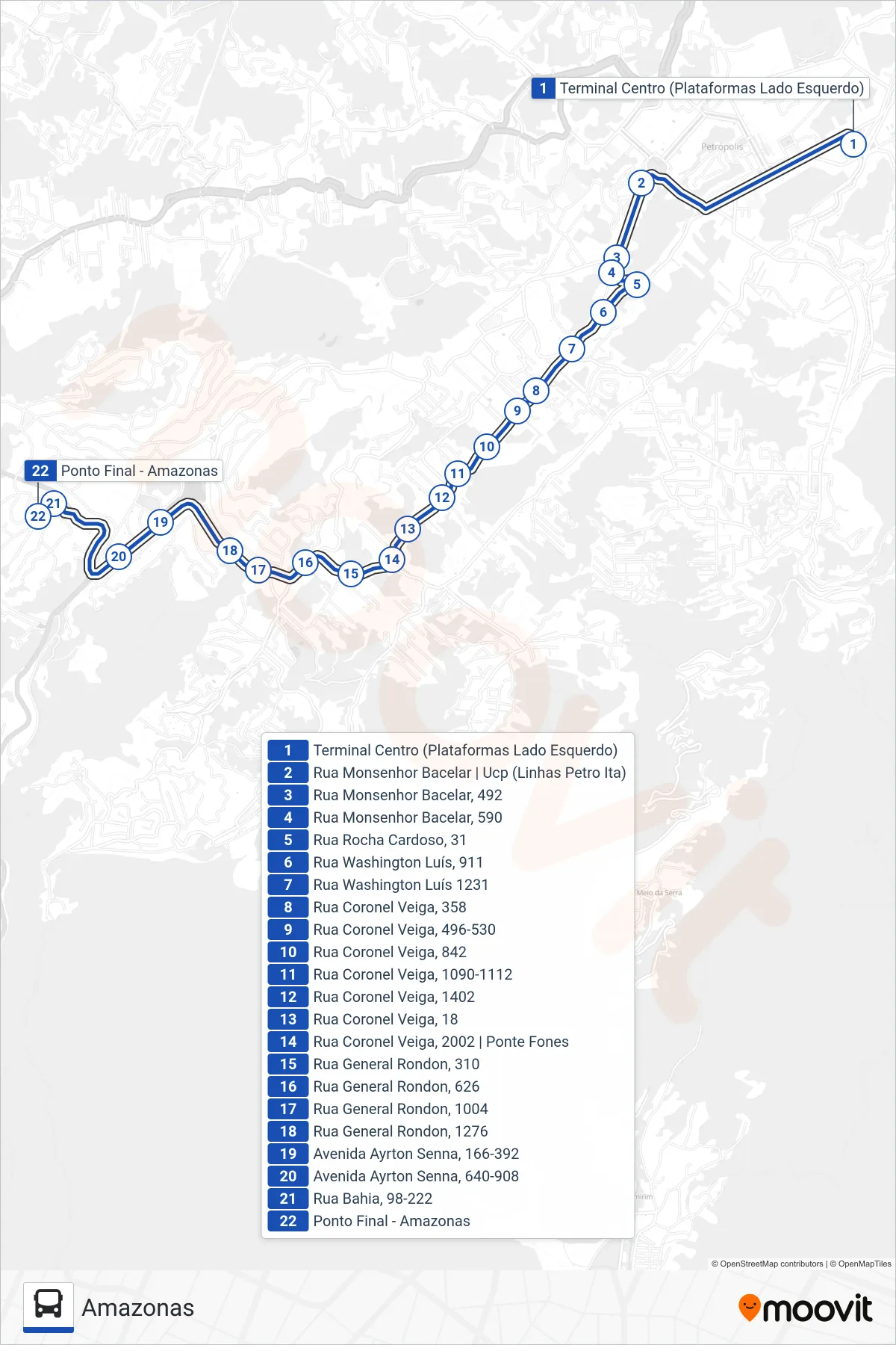 Rota e paradas da linha de ônibus 650 (Amazonas) no mapa