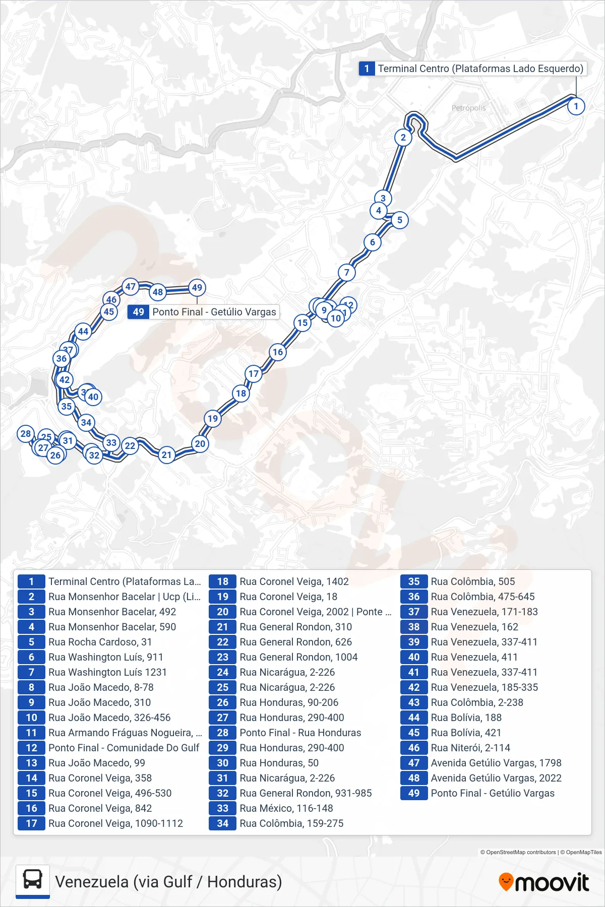 Rota e paradas da linha de ônibus 653 (Venezuela) no mapa