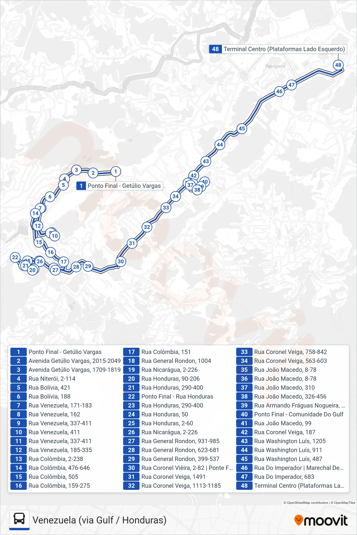Rota e paradas da linha de ônibus  653  (Centro) no mapa