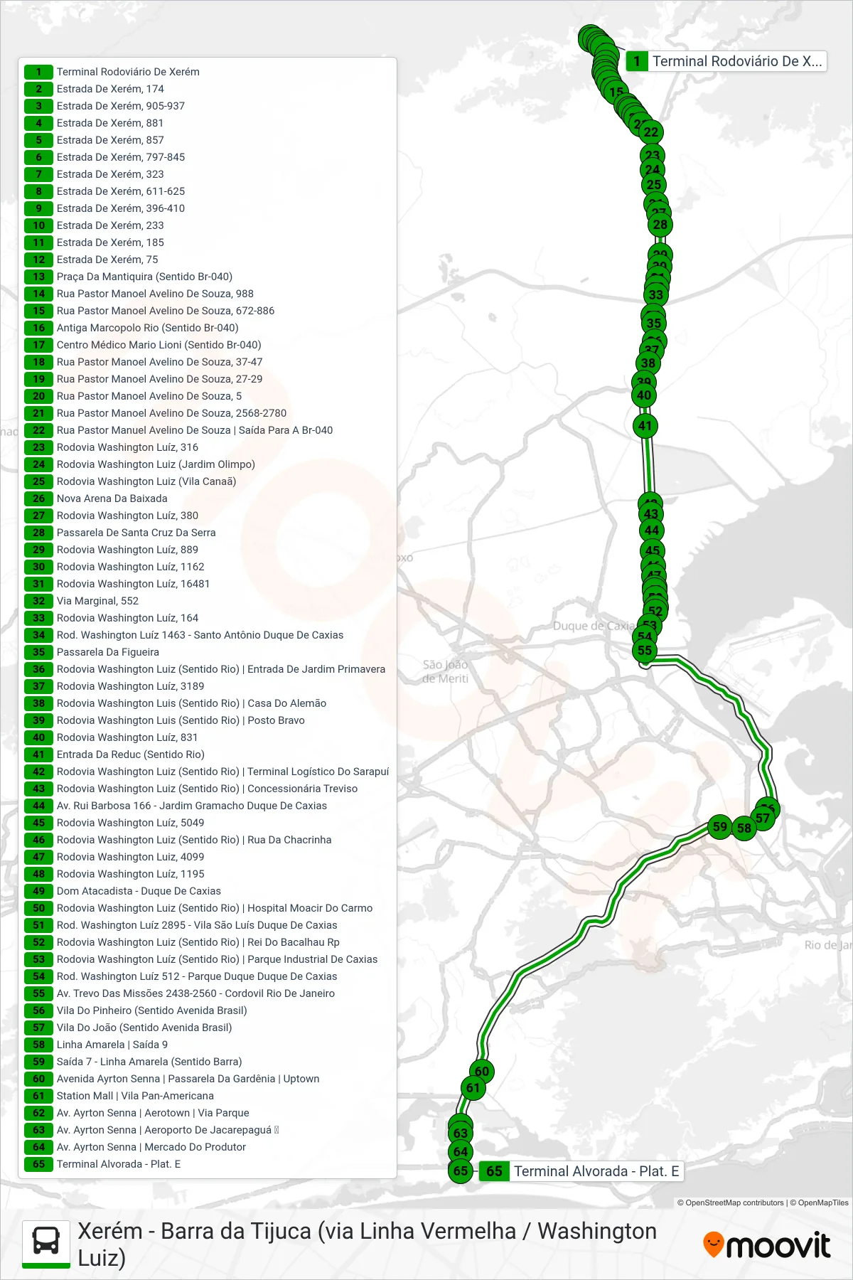 Rota e paradas da linha de ônibus 417T (Barra da Tijuca) no mapa