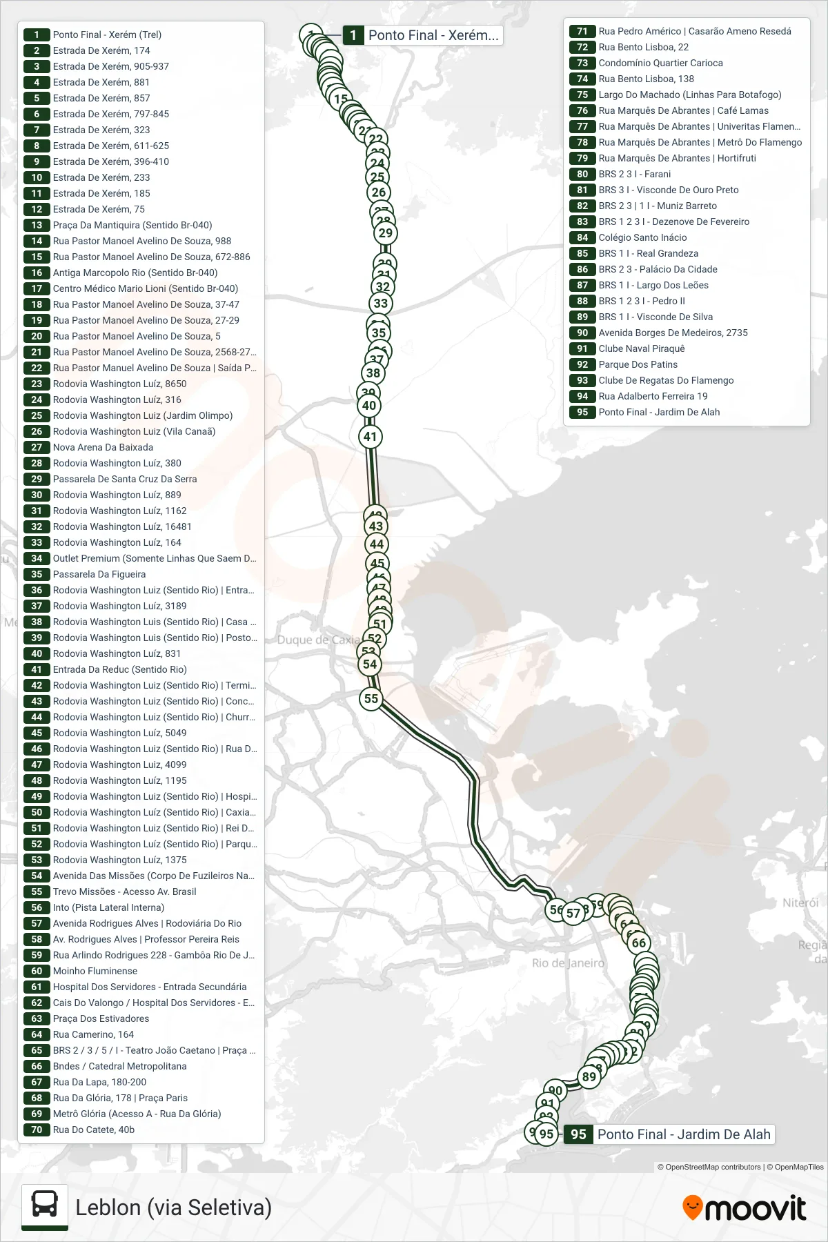 637T bus Line (Leblon (via Seletiva)) route and stops on a map