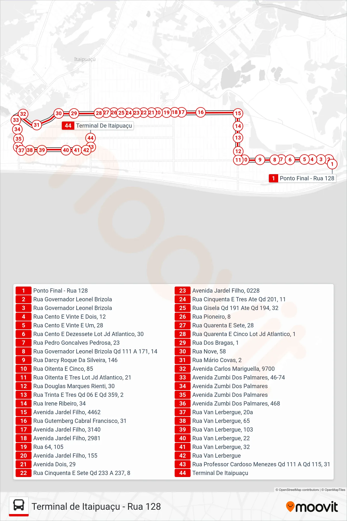 E37 bus Line (Terminal Itaipuaçu) route and stops on a map