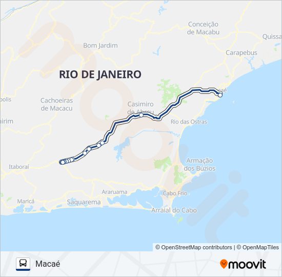 Mapa da linha B135 de ônibus