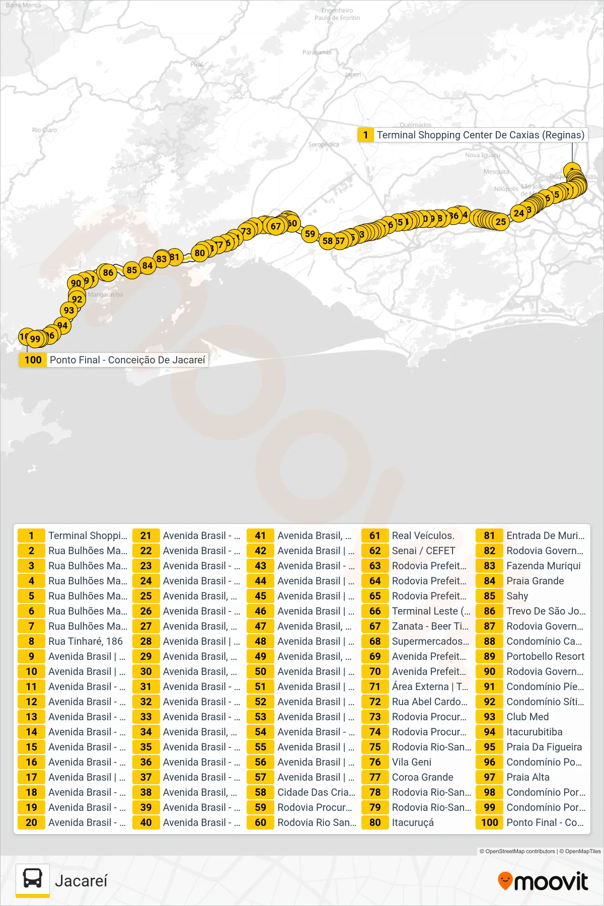 Rota e paradas da linha de ônibus  1900T (EXECUTIVO)  (Jacareí) no mapa