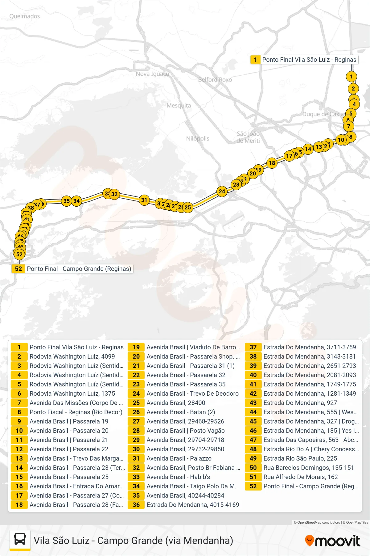 Rota e paradas da linha de ônibus 1901T (Campo Grande) no mapa