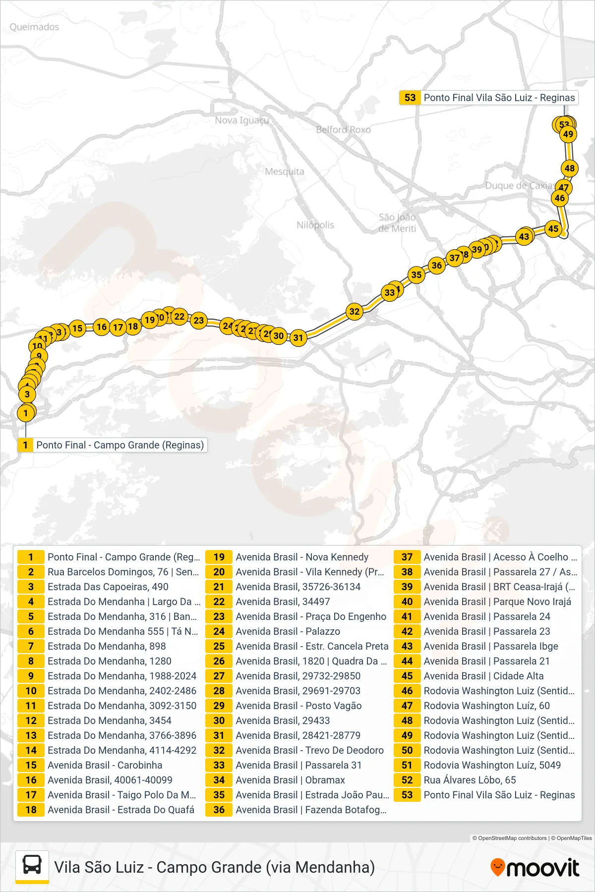 Rota e paradas da linha de ônibus 1901T (Vila São Luiz) no mapa