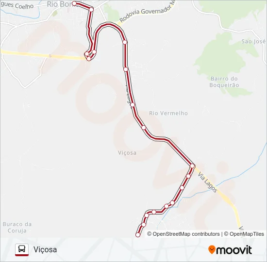 RIO BONITO - VIÇOSA (VIA RJ-124 / BOQUEIRÃO) Bus Line Map