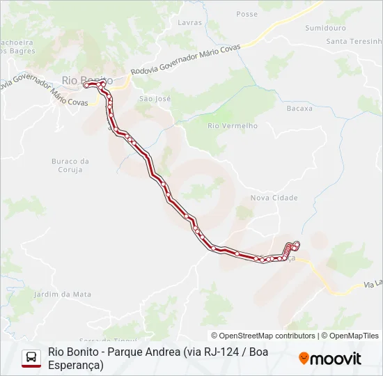RIO BONITO - PARQUE ANDREA (VIA RJ-124 / BOA ESPERANÇA) Bus Line Map