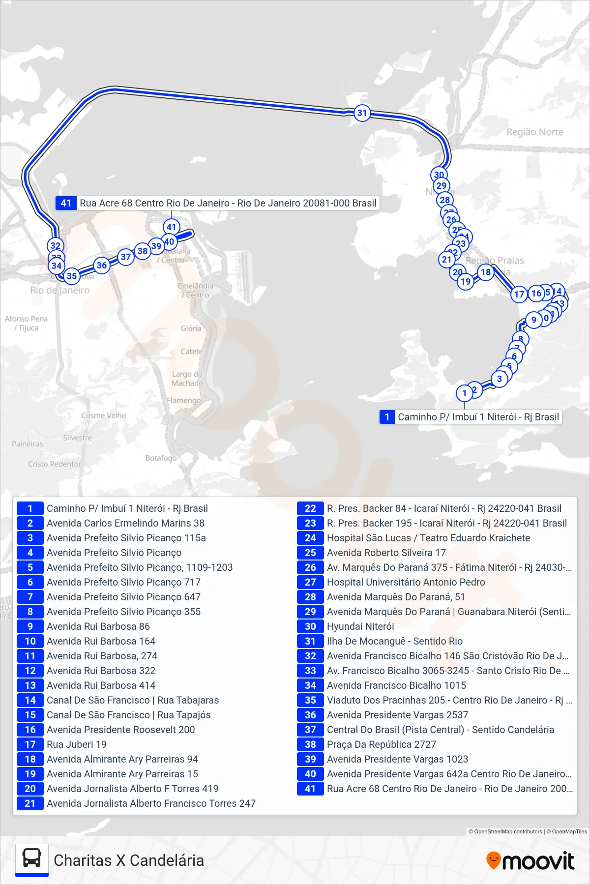 Rota e paradas da linha de ônibus 709D (Rua Acre) no mapa