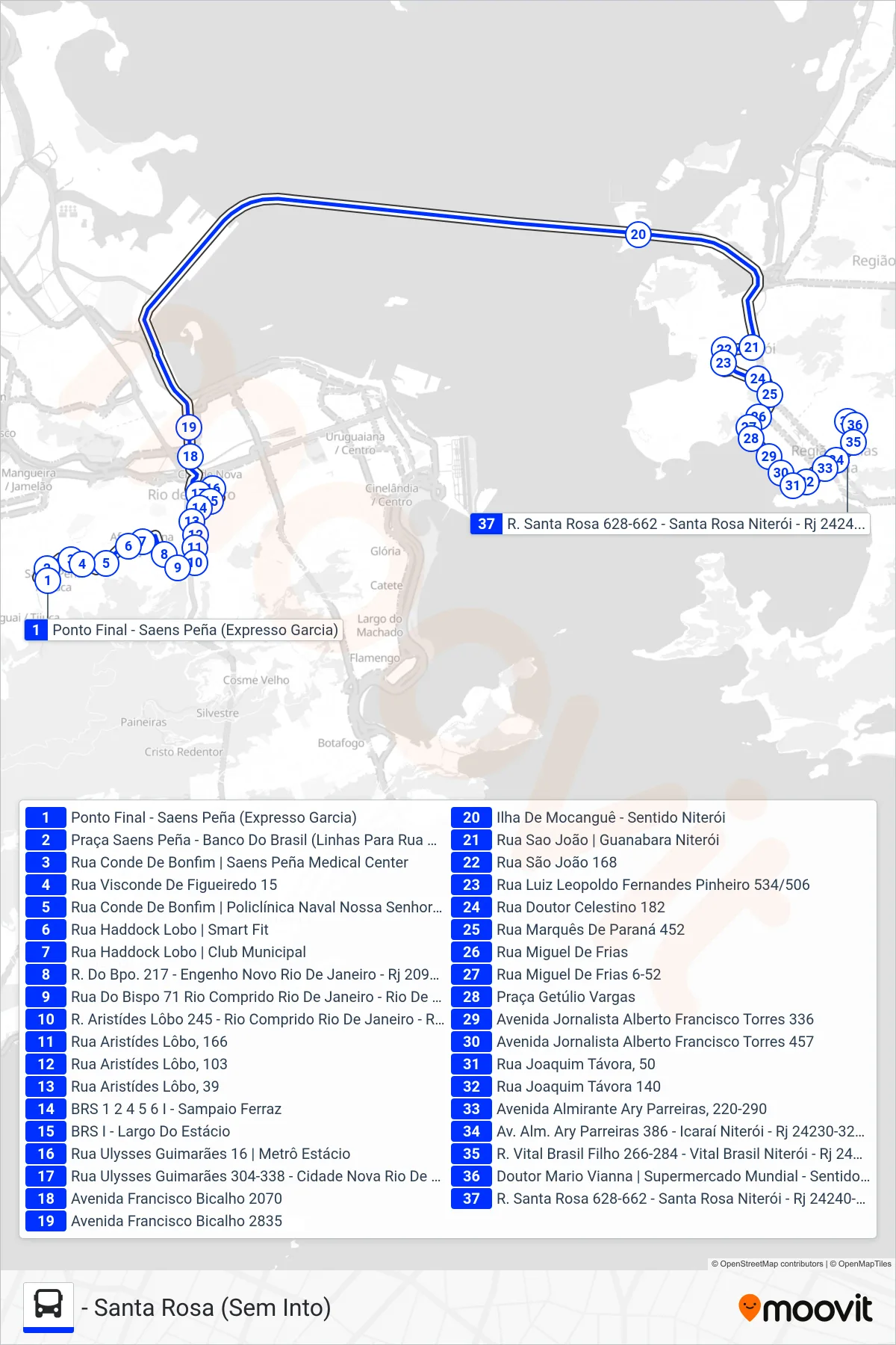 750D bus Line (- Santa Rosa (Sem Into)) route and stops on a map